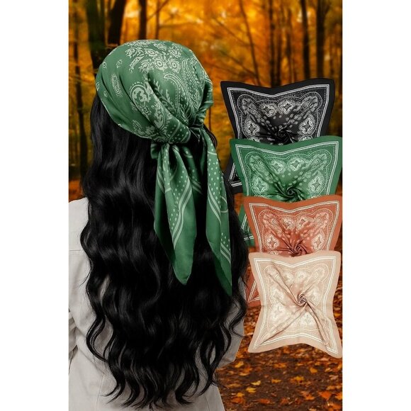 Black Paisley Square Scarf Bandana Print Silk Feel Accessory Neck Head Wrap 27 i - Picture 4 of 4